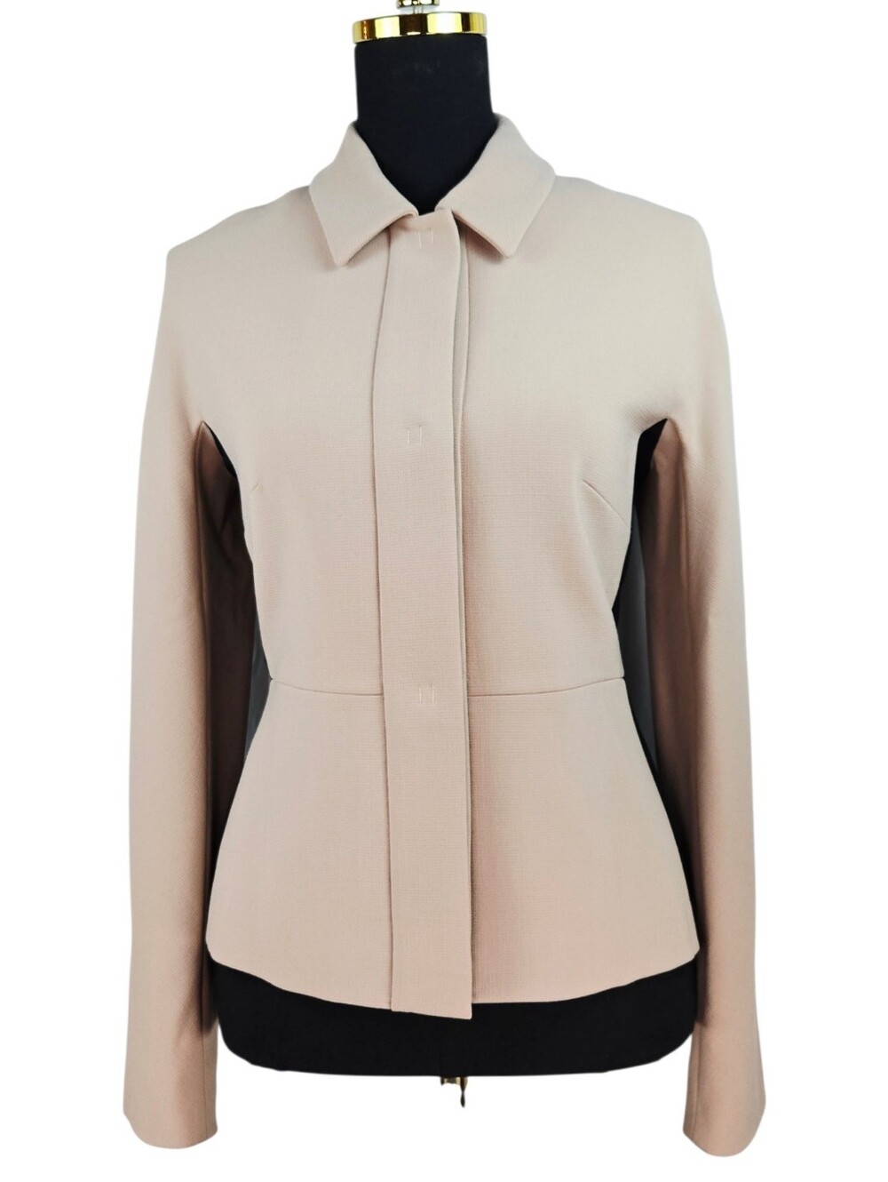 Max Mara Studio Wool Blend Hidden Snap Jacket Blazer Beige Black Size 10 - Picture 6 of 14